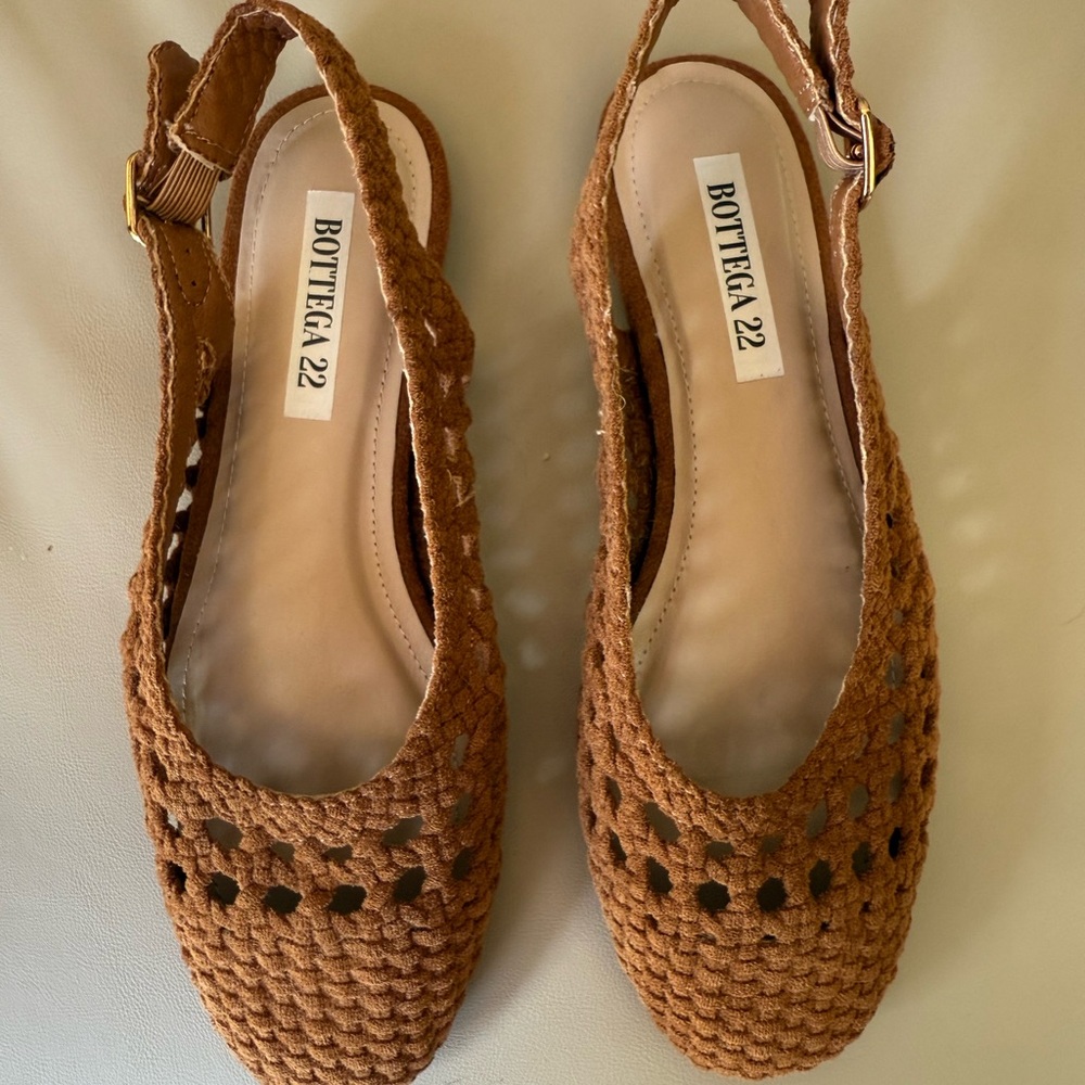 Bottega Veneta Brown Woven Slingback Flats